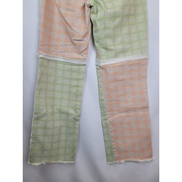 The Ragged Priest Jeans Patchwork Checkered Jeans Lime Green Salmon Blue Sz 26 - Picture 7 of 11